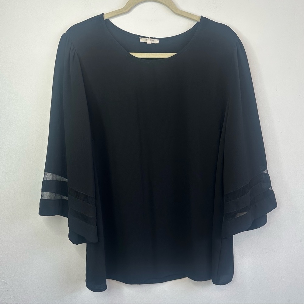 Maurices Black Plus Size Dressy Top Size 1 1X Sheer Striped Sleeve Design